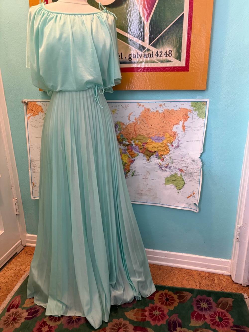 Mint Green Off-Shoulder Pleated Maxi Dress